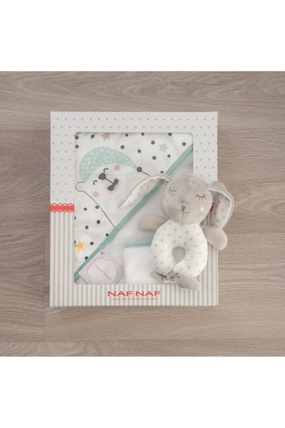 Cofanetto mantellina da bagno, guanto e peluche doudou Nordic Bear - 3 pezzi - 75 x 75 cm - Bianco e verde