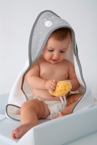 Mantellina da bagno e guanto Space Rabbit - 75 x 75 cm - Bianco e grigio