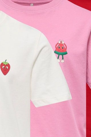 3 T-shirts regular en coton biologique  -  Blanc et rose - Kids Only Girl