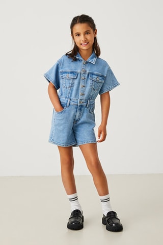Combinaison en jean en coton biologique  -  Ciel - Kids Only Girl