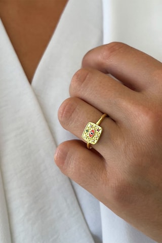 Bague - Argent doré à l'or fin jaune, saphir, émeraude, améthyste et rubis