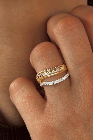 Bague - Argent plaqué or jaune et argent