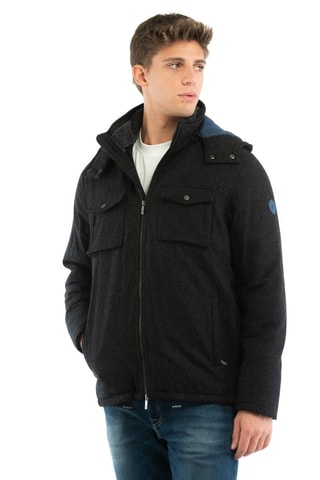 Veste à capuche en laine - Noir et bleu