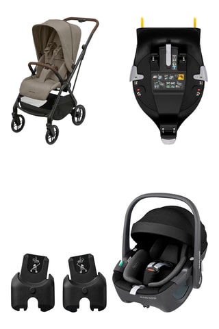 Carrinho de bebé Léona Twillic, base cadeira-auto FamilyFix 360, Cadeira auto Pebble 360 e adaptador para alcofa