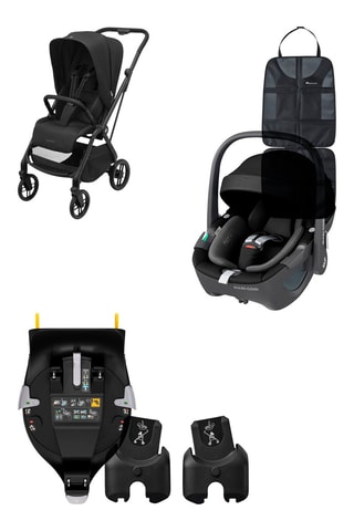 Carrinho de bebé Léona Twillic, Base cadeira-auto FamilyFix 360, Cadeira auto Pebble 360, Protetor de assento traseiro e Adaptador para alcofa