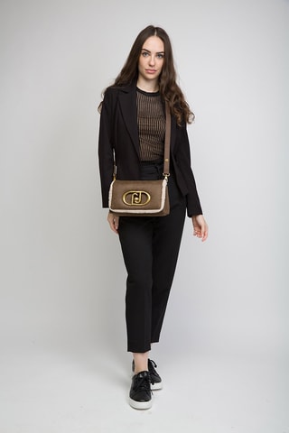 Sac porté épaule Lapuffy - Blanc, marron et doré