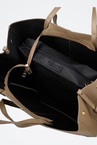 Cabas et pochette en cuir de veau - Taupe