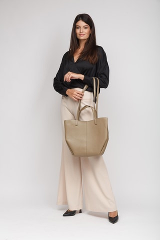 Cabas et pochette en cuir de veau - Taupe
