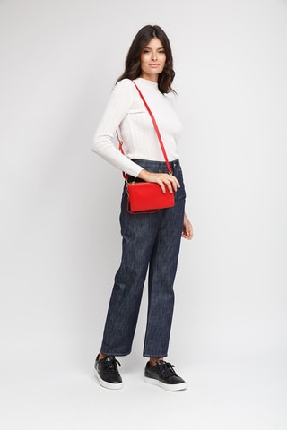 Sac porté épaule en cuir de veau - Rouge