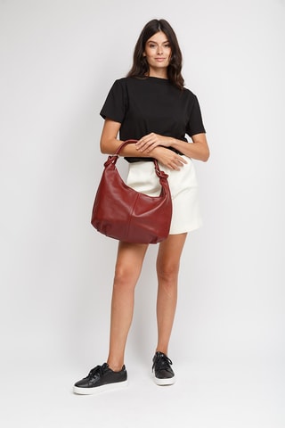 Sac porté épaule en cuir de veau - Bordeaux