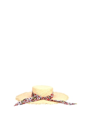 Chapeau de paille - Noir, beige, rouge et rose