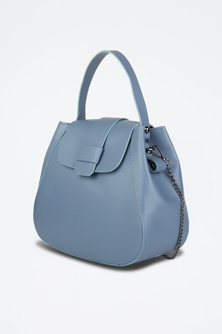 Sac bandoulière en cuir de chèvre - Bleu et argenté