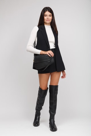 Sac porté épaule en cuir de veau - Noir