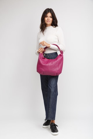 Sac porté épaule en cuir de veau - Fuchsia