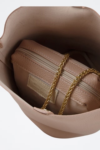 Sac seau et sac bandoulière en cuir de veau - Beige