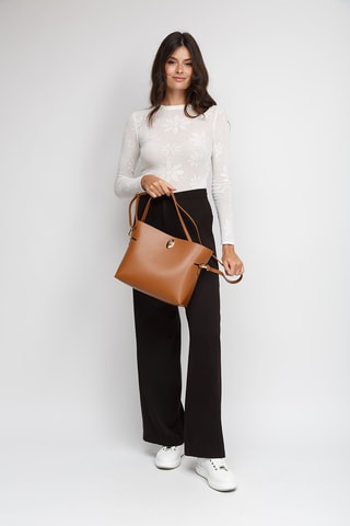 Sac à main et pochette en cuir de veau - Marron