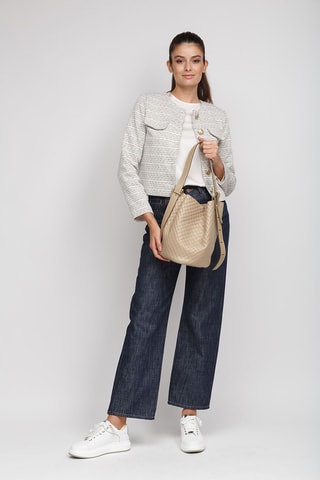 Sac seau et sac bandoulière en cuir de veau - Beige