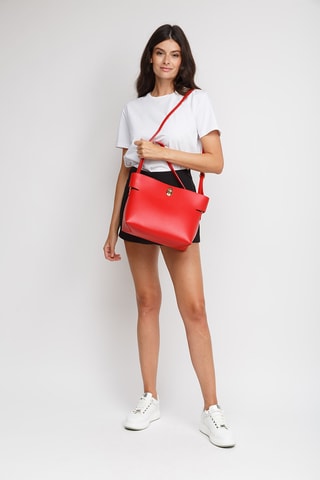 Sac à main et pochette en cuir de veau - Rouge