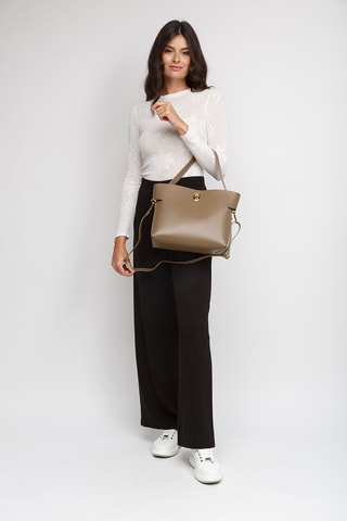 Sac à main et pochette en cuir de veau - Taupe