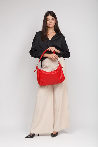 Sac porté épaule en cuir de veau - Rouge
