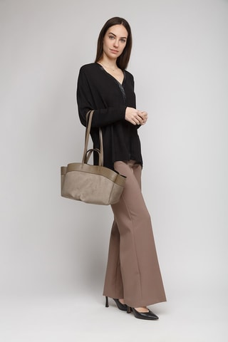 Cabas et pochette en cuir de veau - Taupe