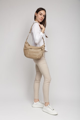 Sac porté épaule en cuir de veau - Beige