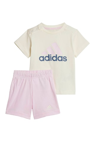 T-shirt regular et short d’entraînement en coton biologique Essentials - Beige clair et rose poudré