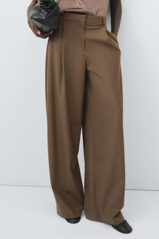 Pantalon de costume droit à pinces - Marron