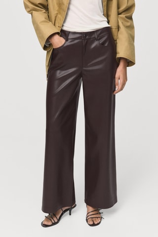 Pantalon droit cuir synthétique - Rouge