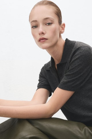 Pull-over col polo - Gris chiné