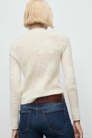 Pull maille ajourée à fleurs - Écru