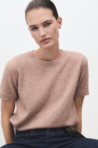 Pull-over Lurex manches courtes - Nude