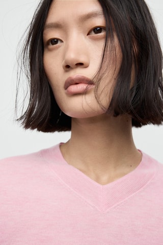 Pull-over maille col en V - Rose