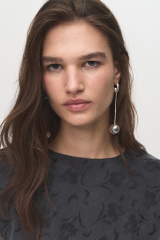 Robe jacquard fleurie satinée - Anthracite