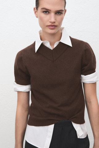 Pull-over maille col en V - Marron