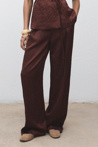 Pantalon droit effet froissé - Marron