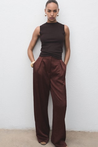 Pantalon droit effet froissé - Marron