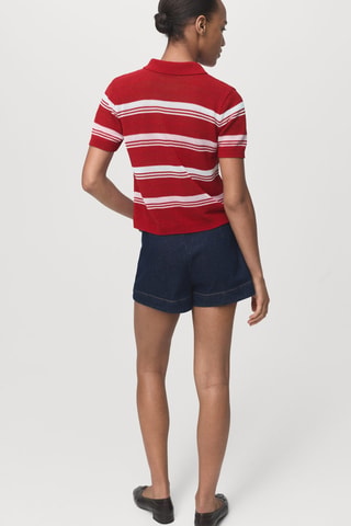 Pull-over rayures col polo - Rouge