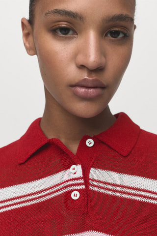 Pull-over rayures col polo - Rouge