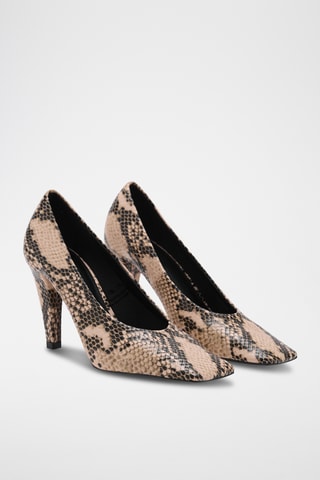Chaussures talon imprimé animal - Beige