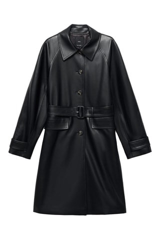Trench long cuir synthétique ceinture - Noir