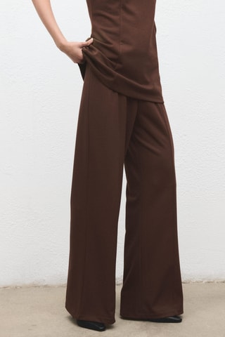 Pantalon wide leg taille haute avec passants - Marron