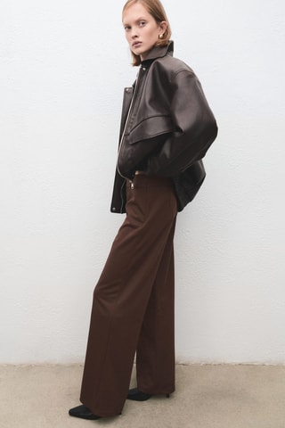 Pantalon wide leg taille haute avec passants - Marron