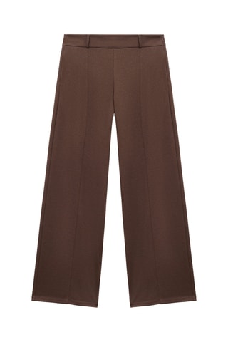 Pantalon wide leg taille haute avec passants - Marron