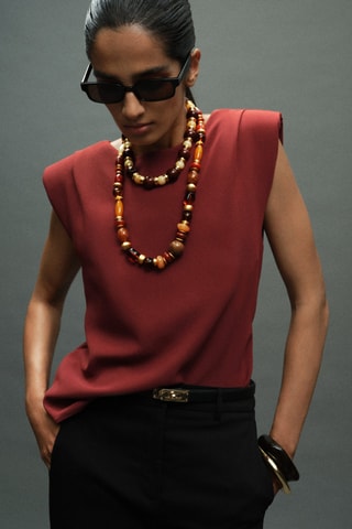 Blouse épaulettes froncées - Orange