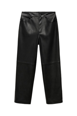 Pantalón recto efecto piel - Negro