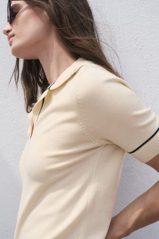 Pull col polo avec liserés contrastants - Écru