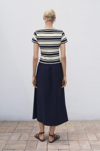 Robe à rayures bimatière - Bleu marine