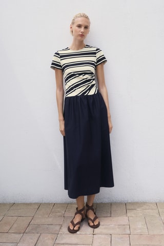 Robe à rayures bimatière - Bleu marine