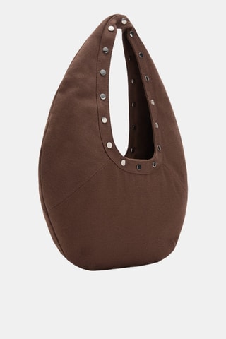 Sac porté épaule ovale à clous - Marron